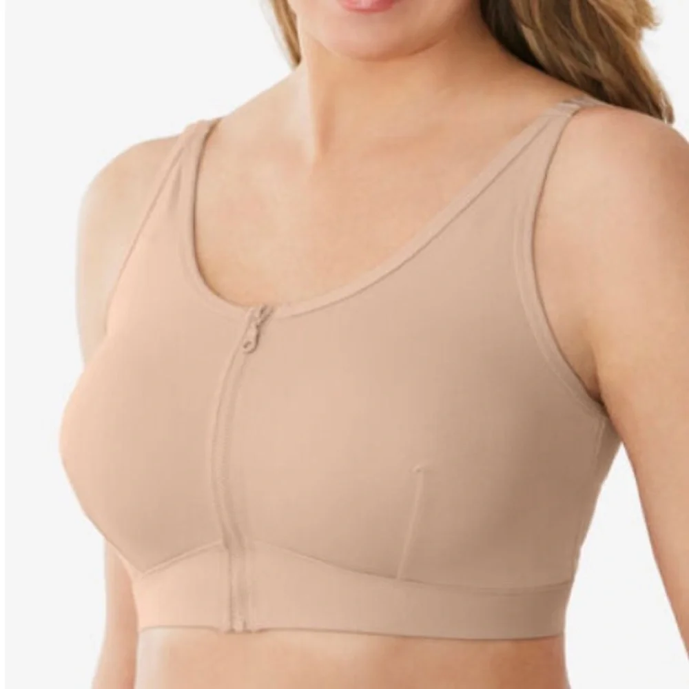 New Zip Front Wireless Bra 1X Nude Cotton Comfort Choice woman within